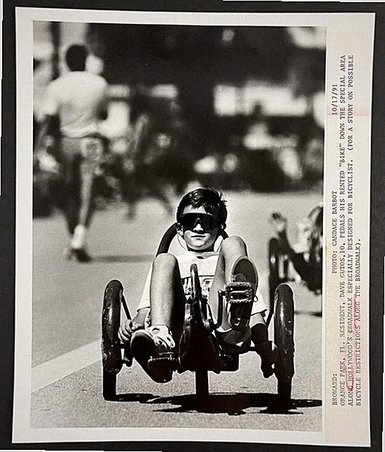 1991 Orange Park Broward Florida Boy Recumbent Bike Boardwalk Vtg Press Photo