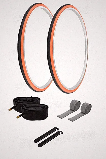 27 x 1 1/4 Bicycle Black / Orange Tires + Tubes Bike Touring Road Slick PRO+