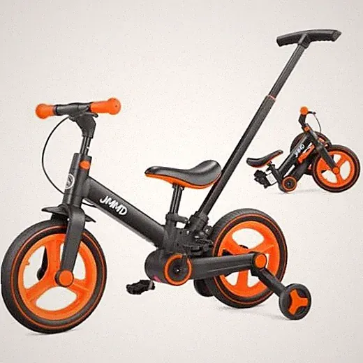 6 in 1 Toddler Bike with Push Handle for Kids 18-60 Months, 12" Large Orange