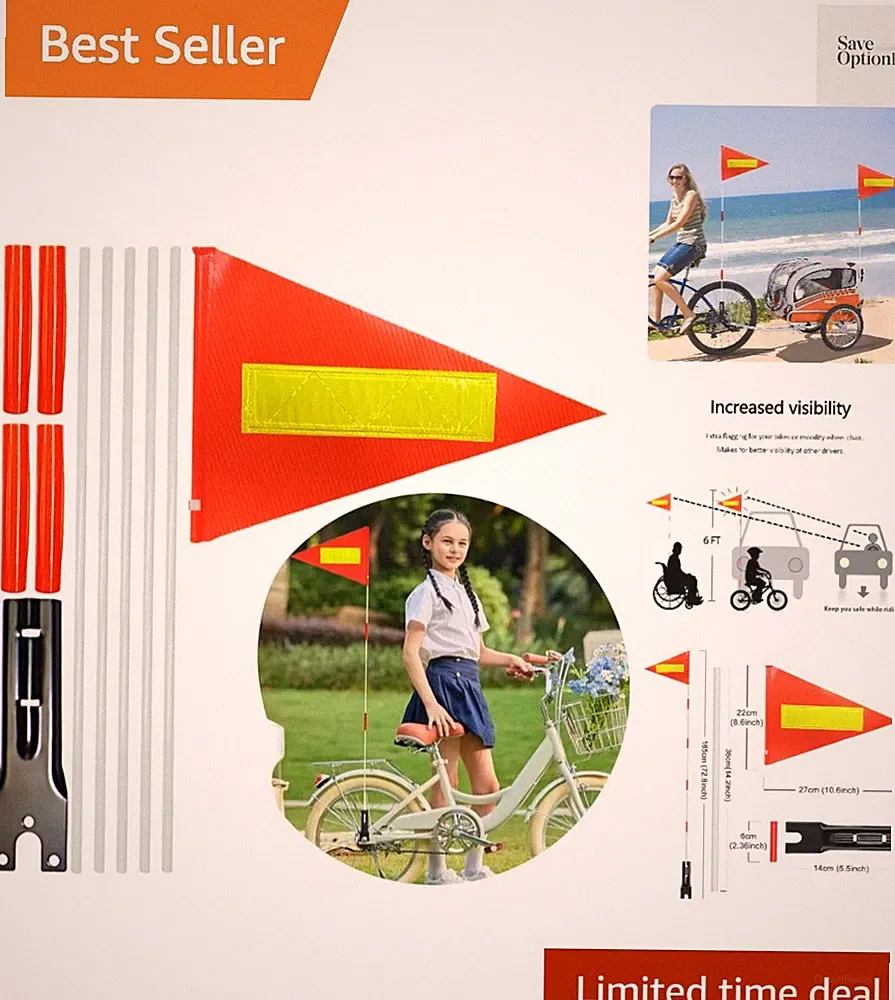 Adjustable Height Bike Safety Flag with Tear-Resistant Waterproof Orange Banner