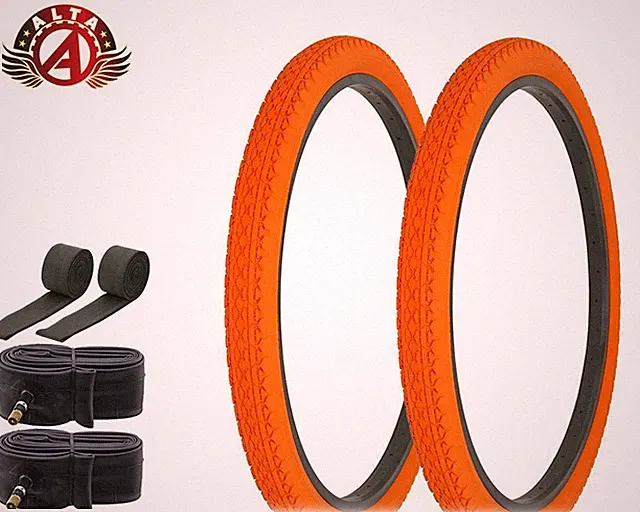 ALTA BICYCLE WIRE BEAD CRUISER TIRES 26x2.125 ORANGE HEAVY DUTY DIAMOND 6pc SET.