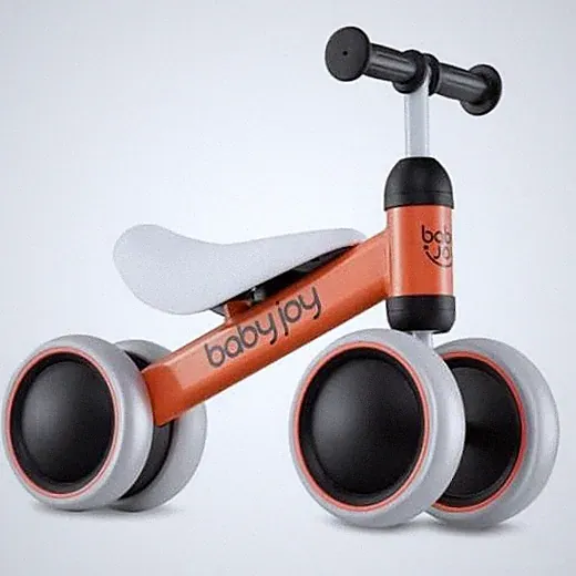 Balance Bike, No Pedal 4 Wheels Toddler Bike with Soft Seat as Orange Classic
