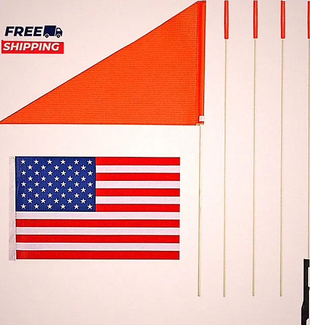 Bike USA Safety Flag 6 Foot Heavy Duty Fiberglass Color Orange American Flag