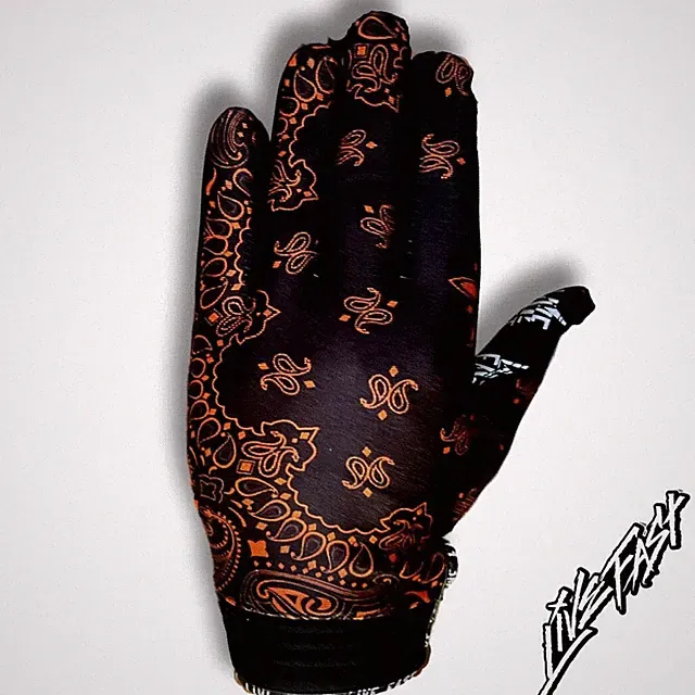 Black & Orange Paisley Live Fast Mx & Bike Gloves