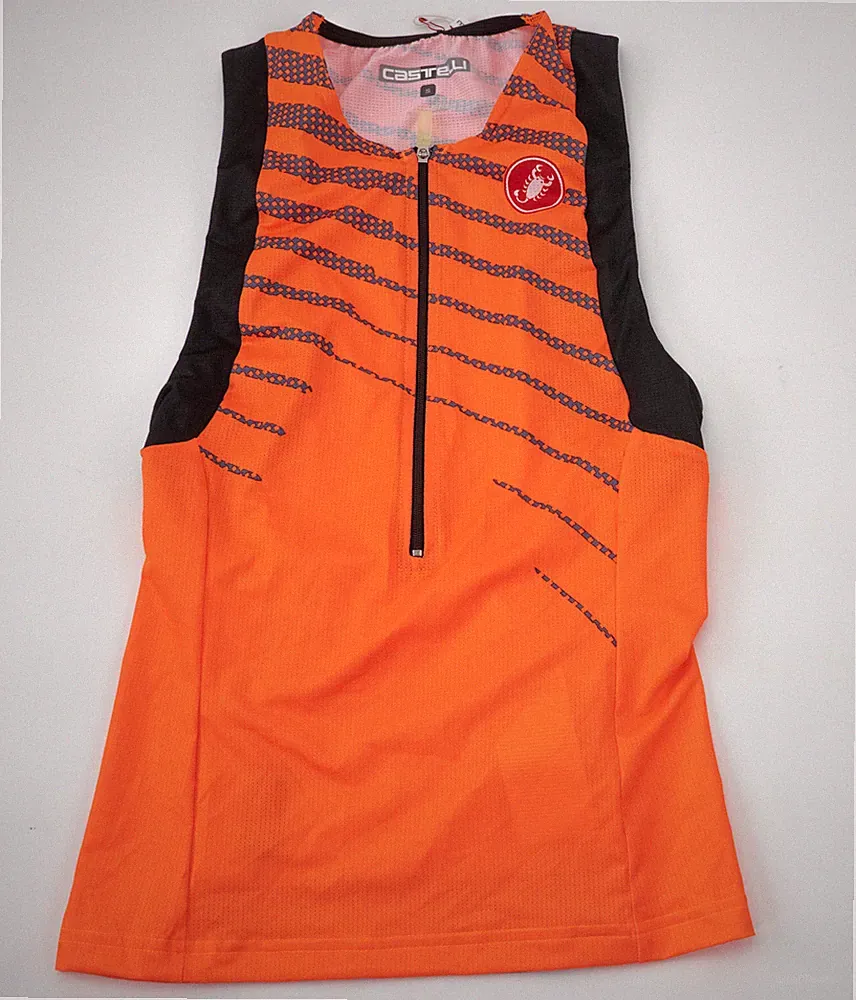 Castelli Free Tri Top Sleeveless Jersey Men's S Orange Triathlon Cycling Bike