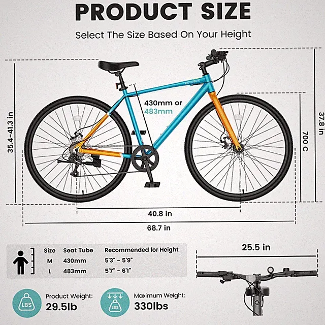EOYOBIKE 700C Hybrid Commute Bike Aluminum 8Speed Disc Brakes Fitness Urban Ride