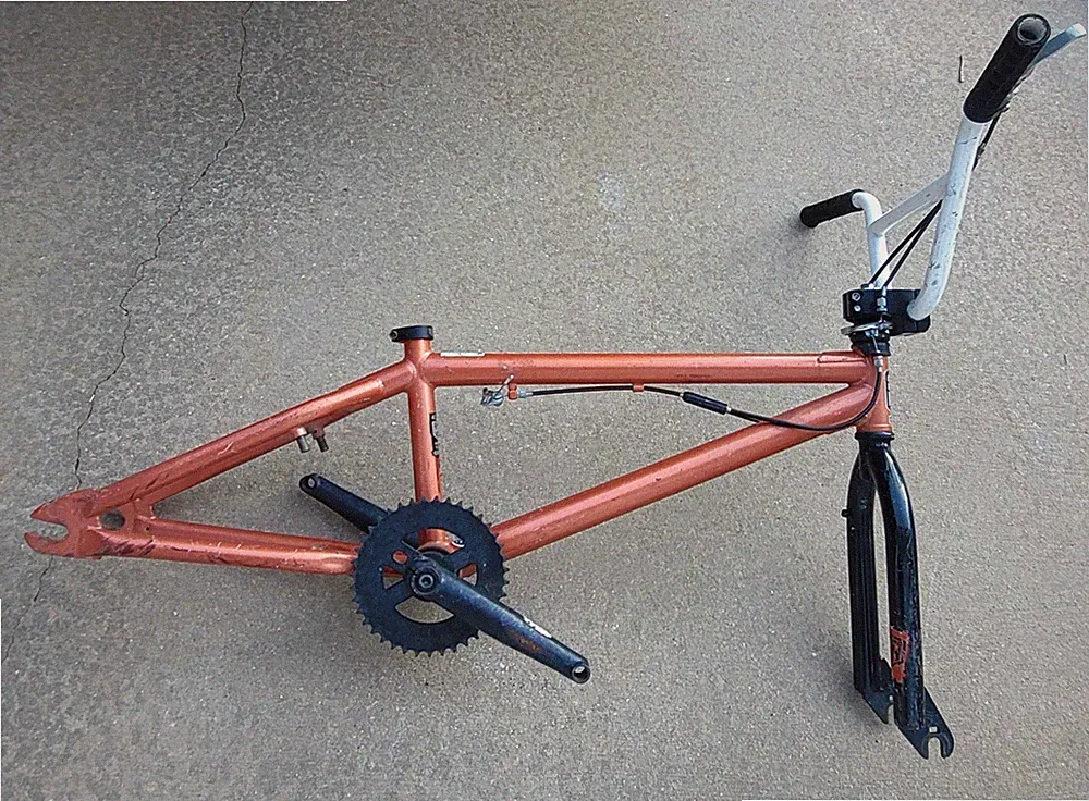 Haro 4130 orange bmx bike frame, white handlebar, partial assembly - used