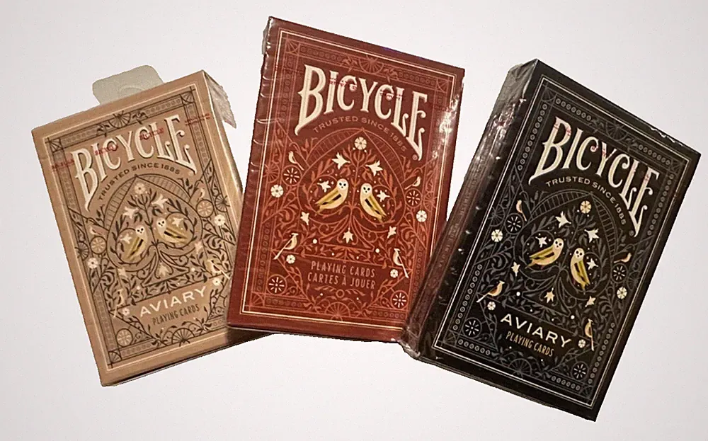 Lot 3 Bicycle AVIARY TAN RED BLUE Playing Cards Custom Owl Face OOP orange teal