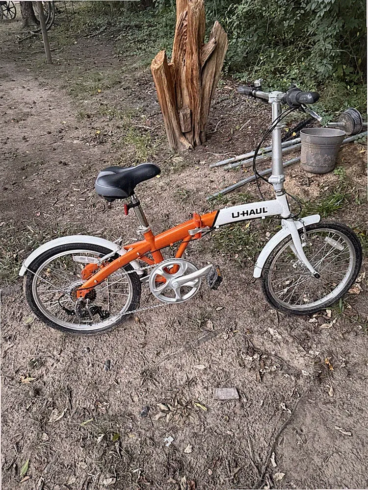U-Haul Folding Bike 20 in Orange/White 6-Speed w/ Fenders Flat Bar